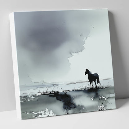 Quiet Grey Horizon horse landscape canvas wall art