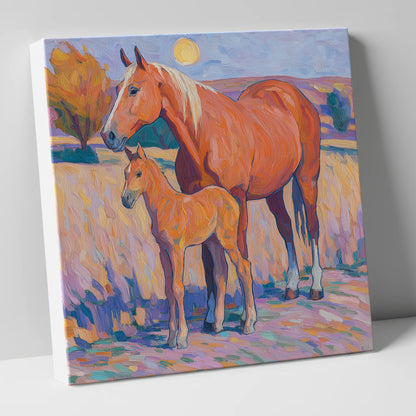 Radiant Chestnut Bond mare & foal canvas wall art