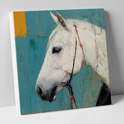 Alabaster Study in Teal horse portrait canvas wall art