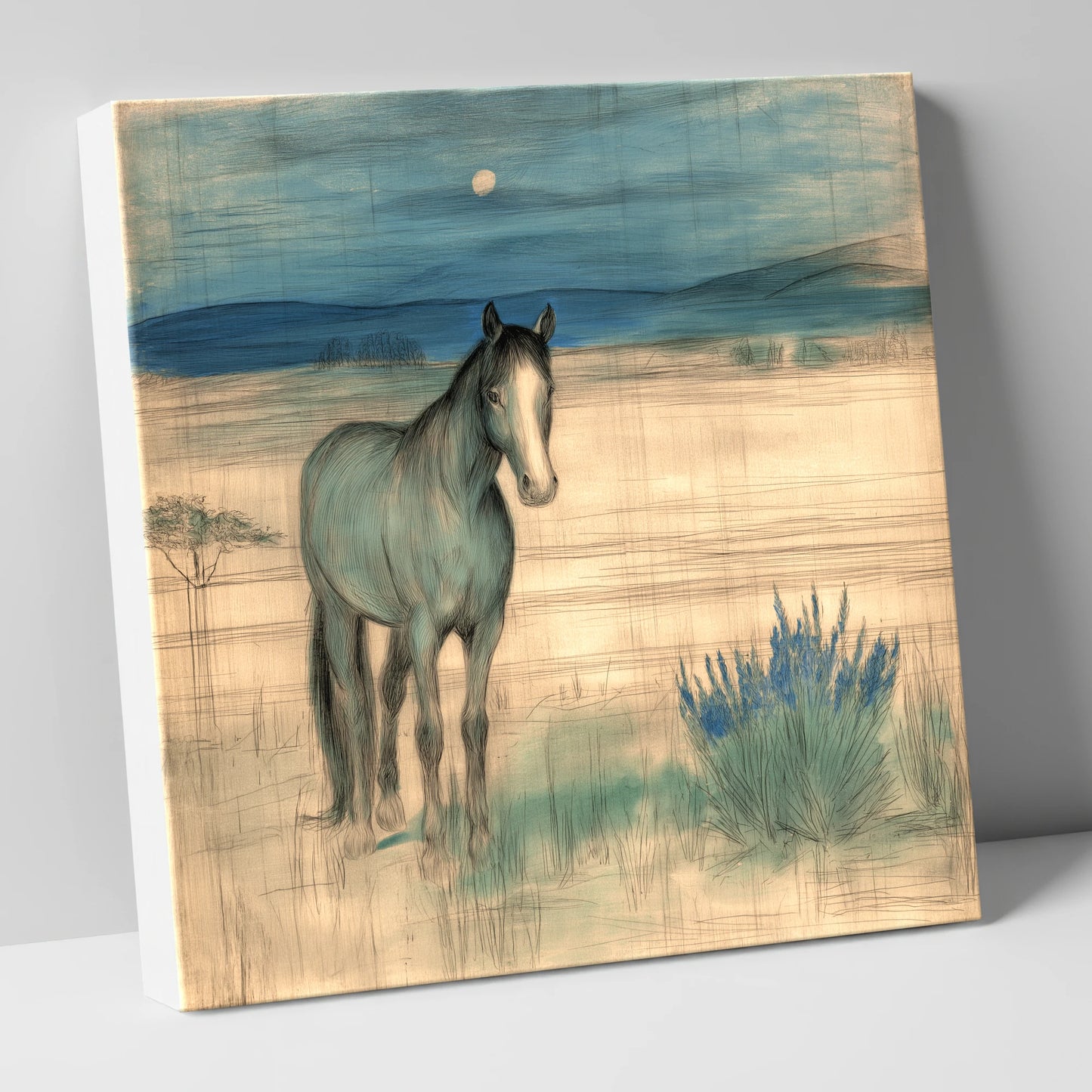 Twilight Moonlit Watch horse landscape canvas wall art