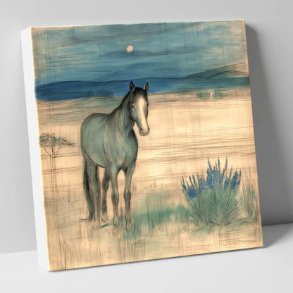 Twilight Moonlit Watch horse landscape canvas wall art