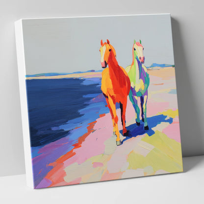 Vibrant Coastal Companions horse landscape canvas wall art