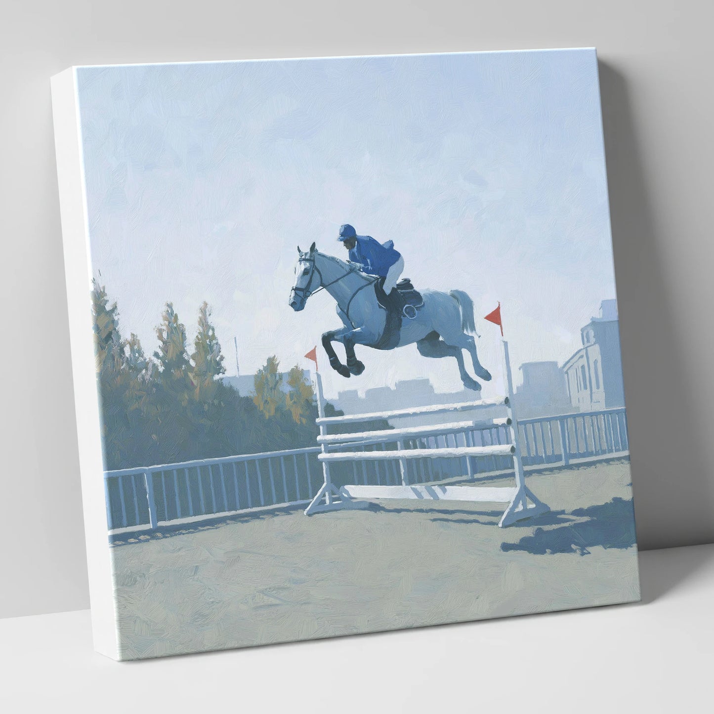 Airborne in Blue show jumping horse canvas wall art