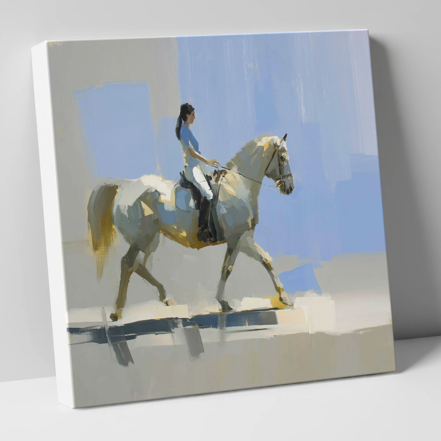 The Sunlit Grey dressage horse canvas wall art