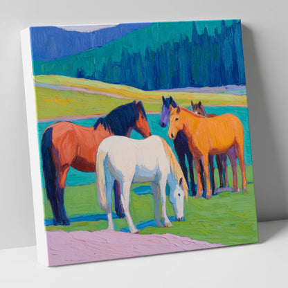 Vivid Pasture Herd horse landscape canvas wall art