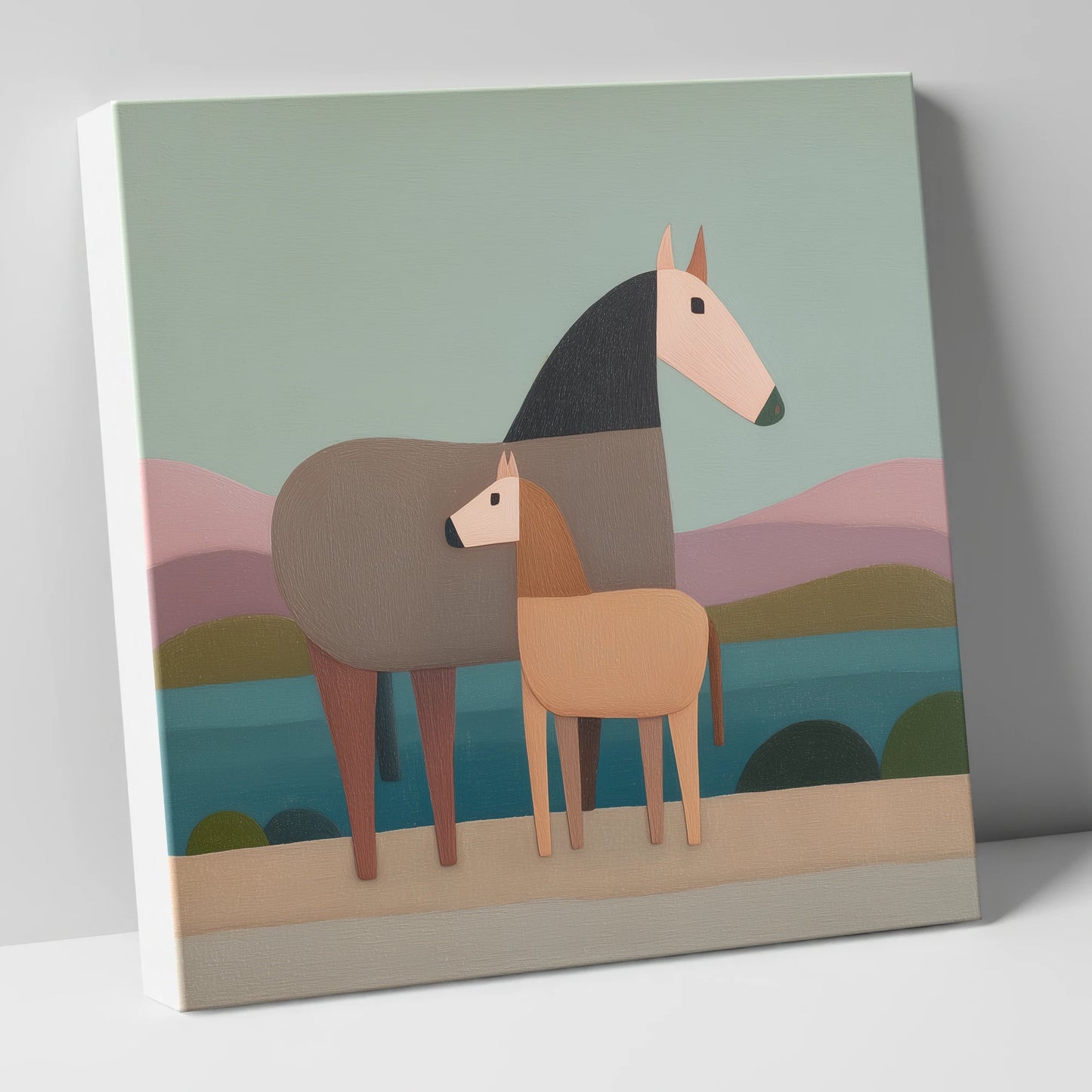 Stylised Equine Harmony mare & foal canvas wall art