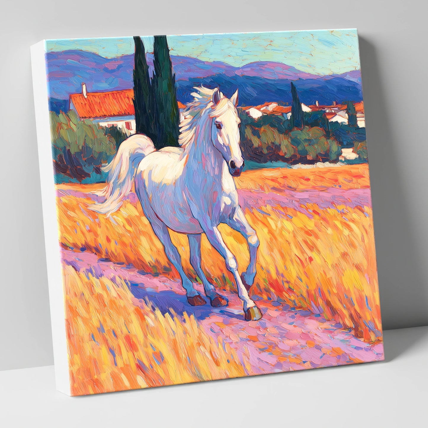 Sunlit Provincial Grey horse breed canvas wall art
