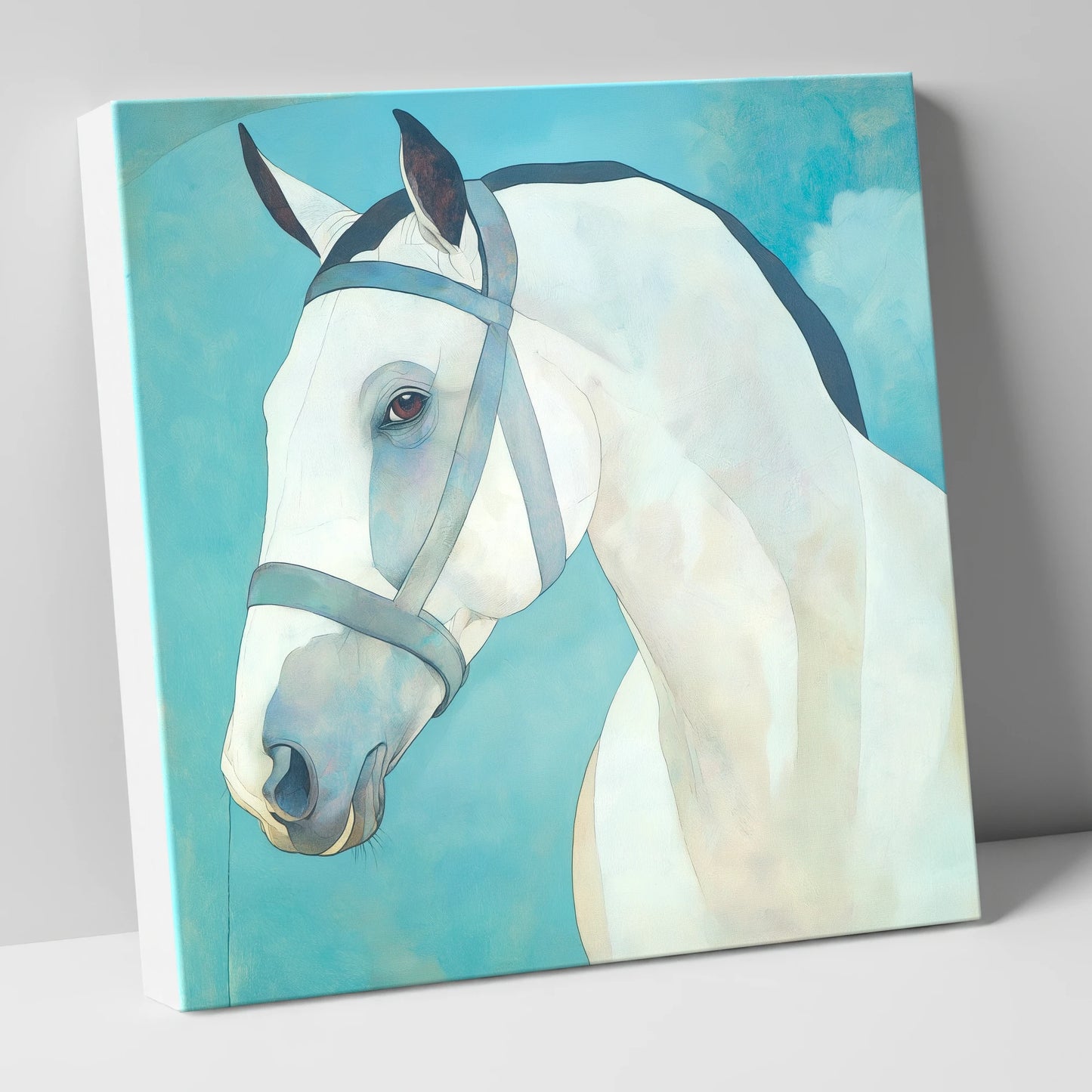 Serene Focus in Teal horse portrait canvas wall art