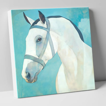 Serene Focus in Teal horse portrait canvas wall art
