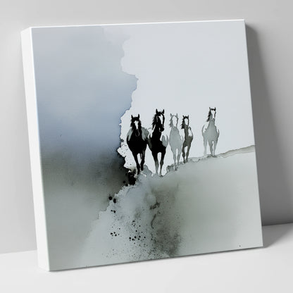 Emerging From the Mist wild horses canvas wall art