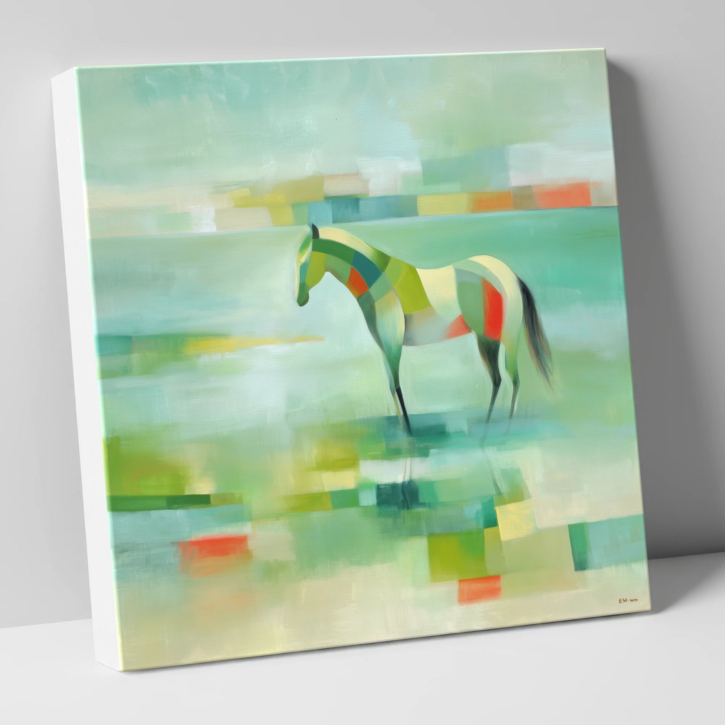 Emerald Beach Mosaic beach horse canvas wall art
