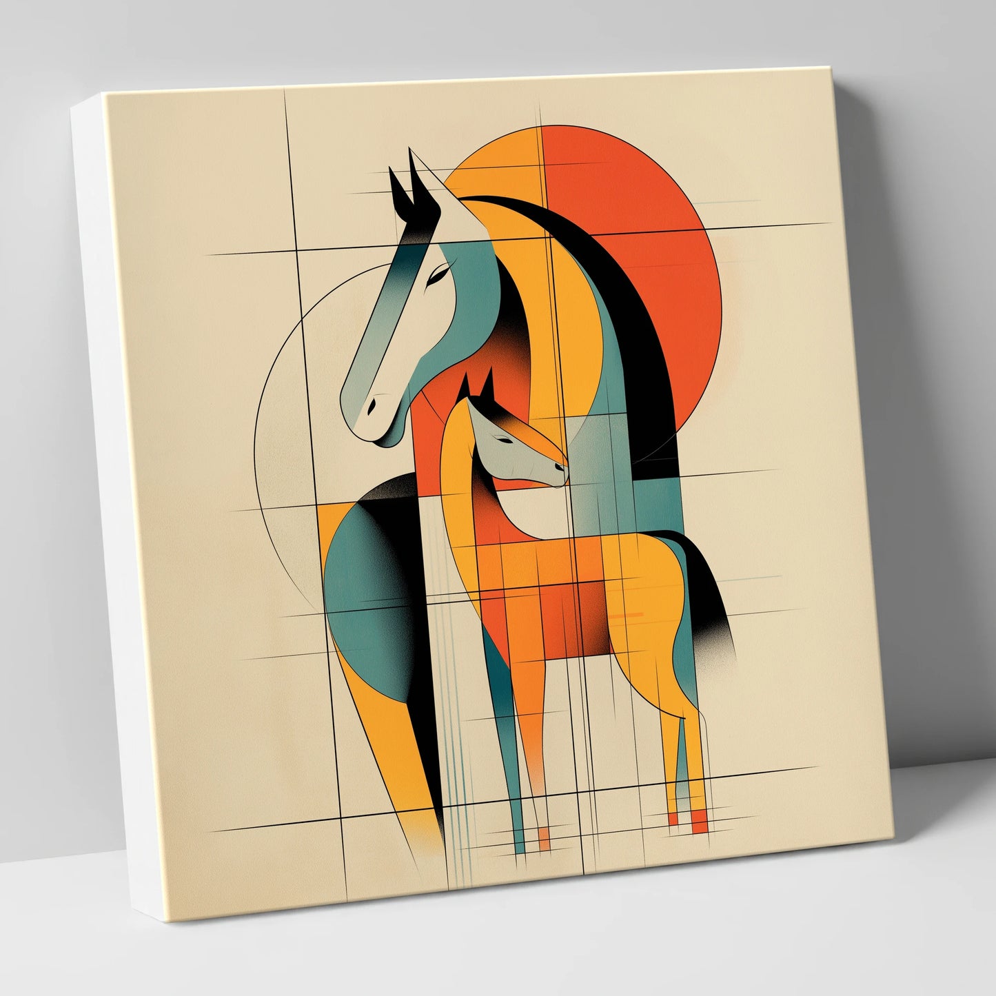 Geometric Equine Bond mare & foal canvas wall art