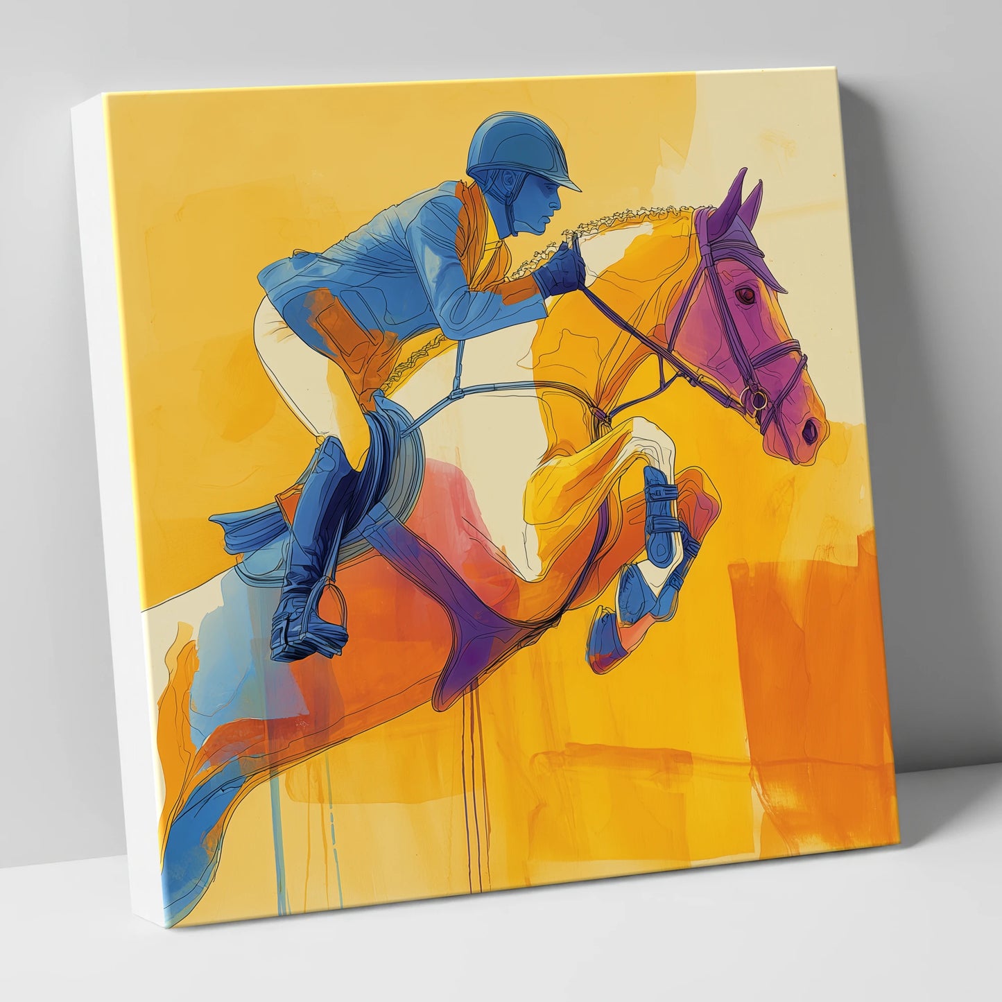 Airborne in Cobalt show jumping horse canvas wall art