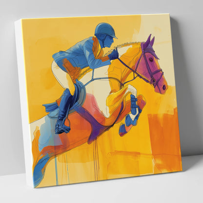 Airborne in Cobalt show jumping horse canvas wall art