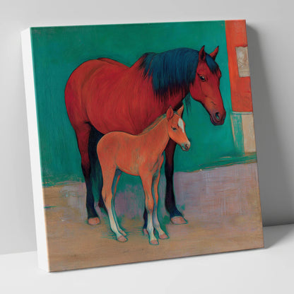 Crimson Mare and Foal mare & foal canvas wall art