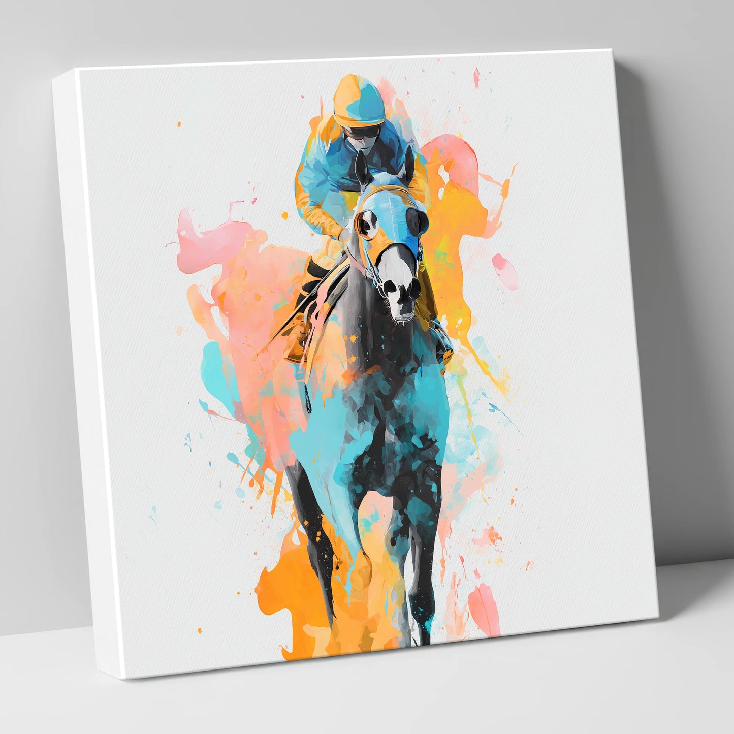 Vibrant Front Runner racing horse canvas wall art