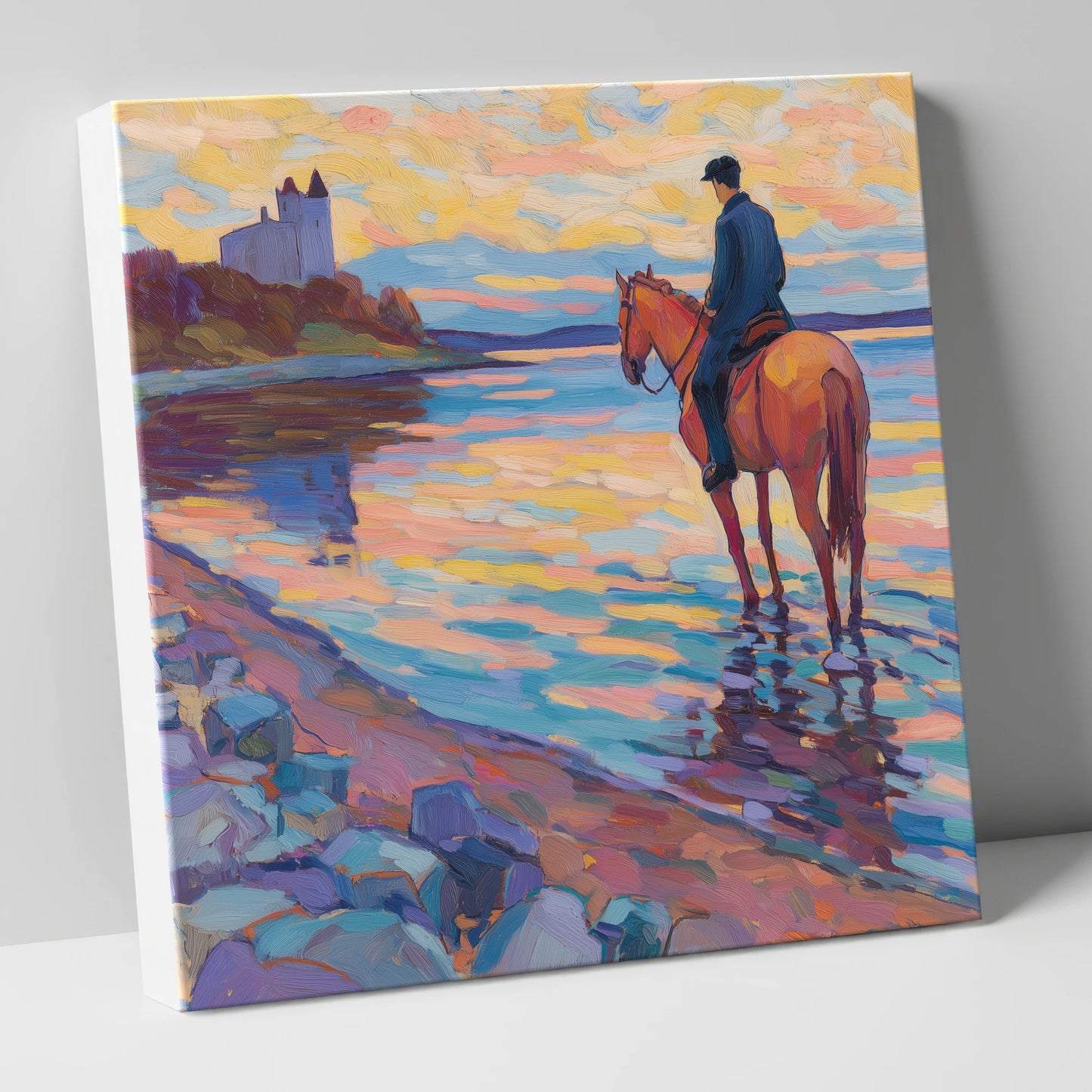 Rider at Castle Bay beach horse canvas wall art