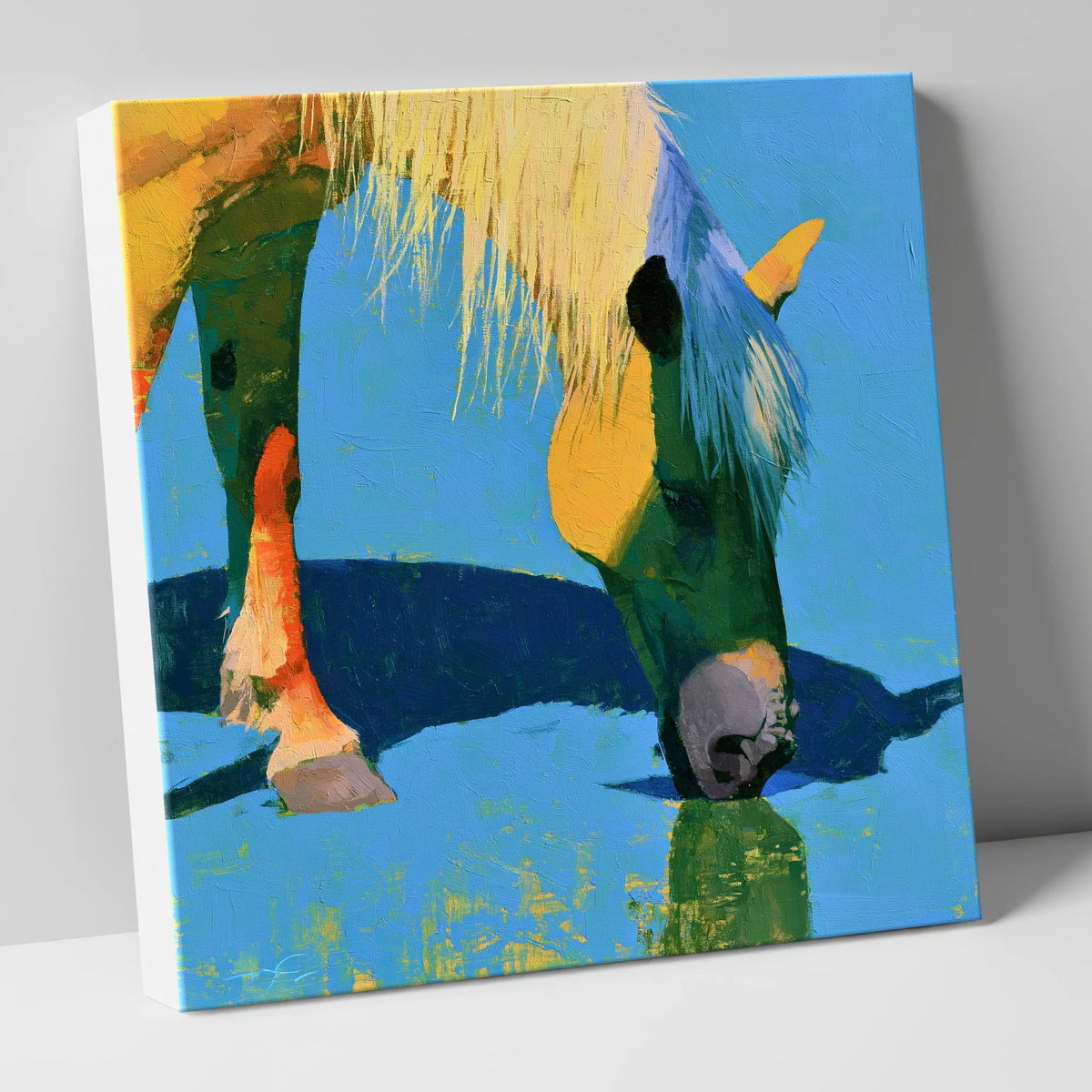 Vibrant Horse Drinking Water horse breed canvas wall art