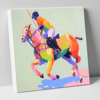 Technicolour Polo Stride polo horse canvas wall art