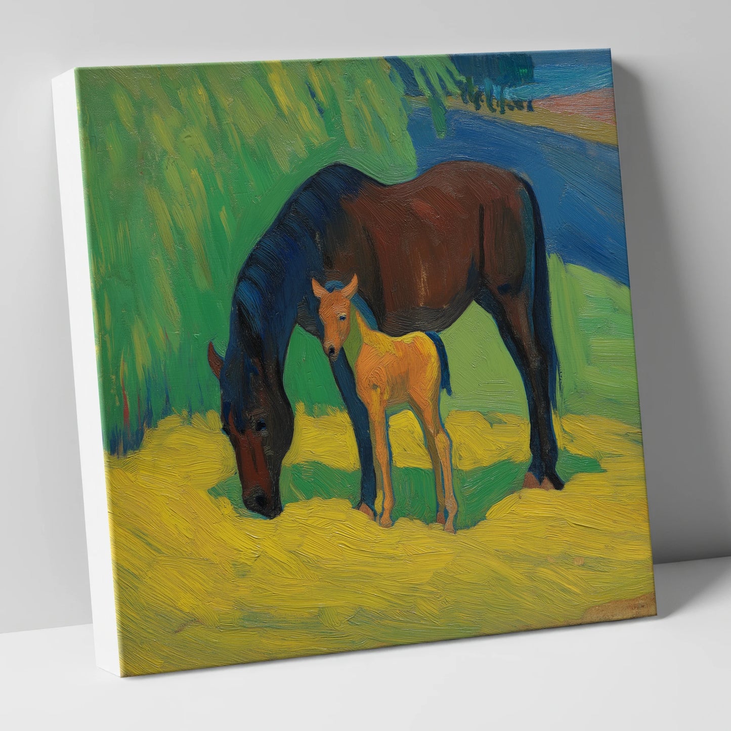 Vivid Grazing Companions mare & foal canvas wall art