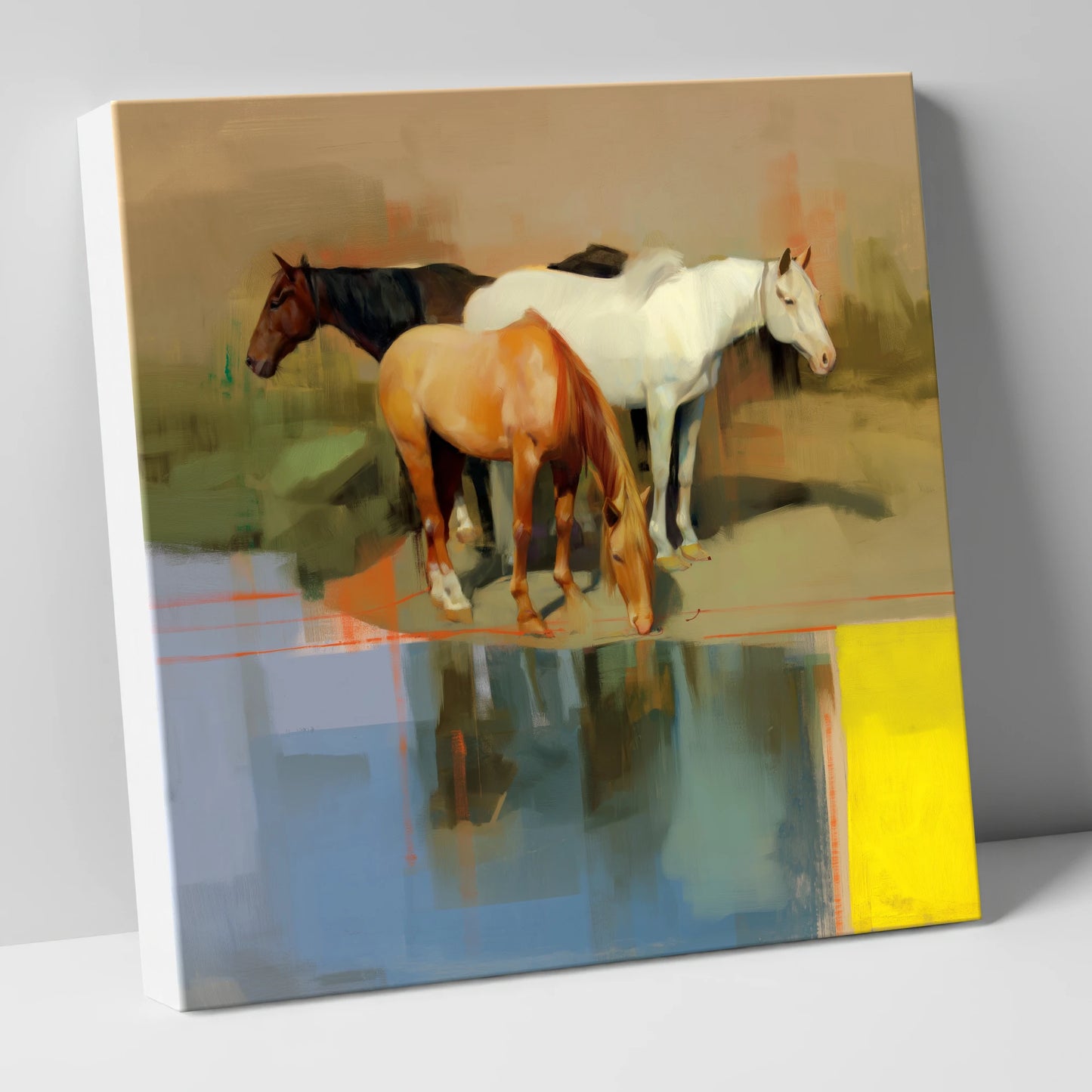 Vibrant Equine Reflections wild horses canvas wall art