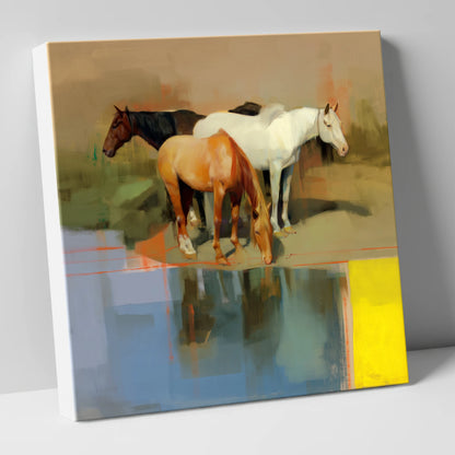 Vibrant Equine Reflections wild horses canvas wall art