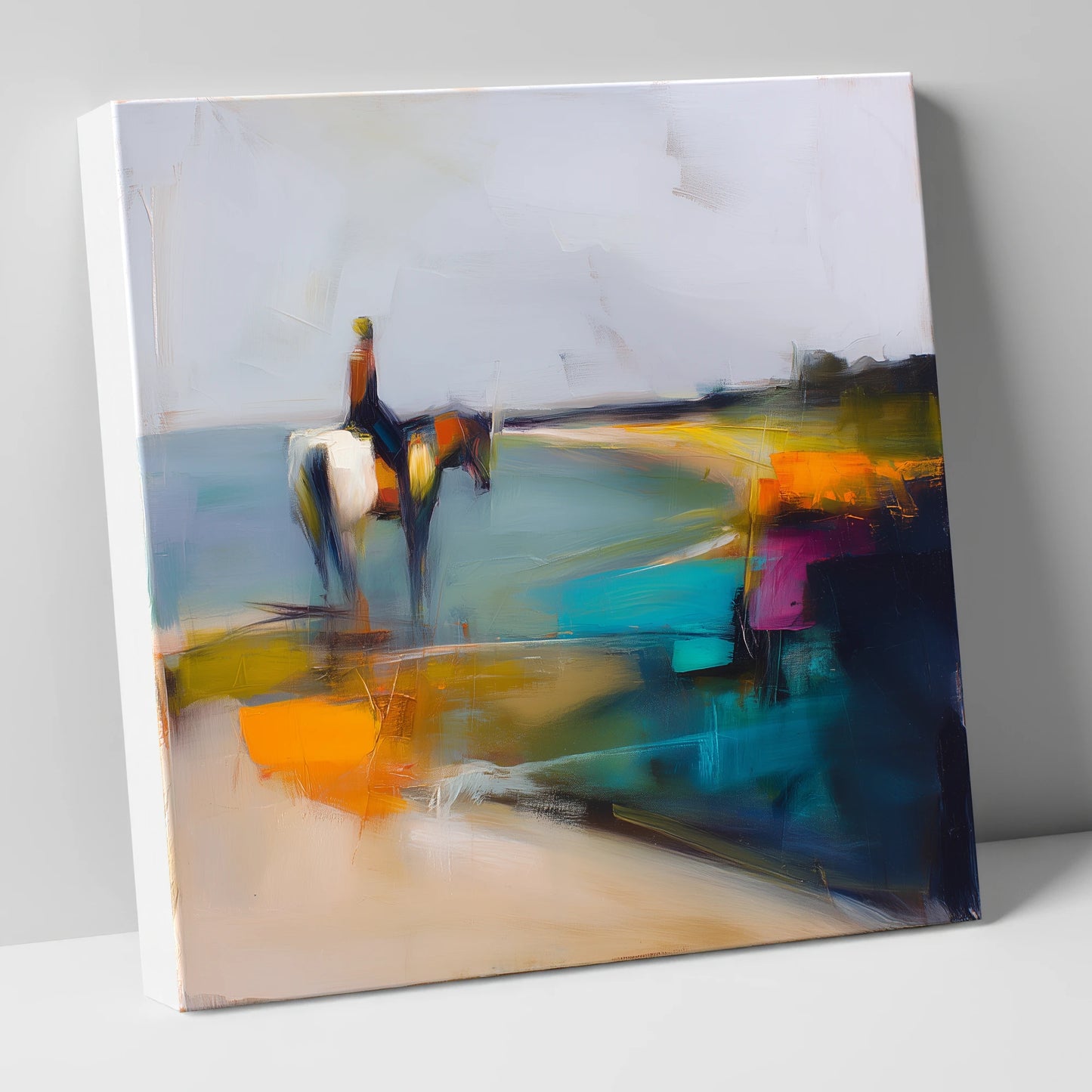 Vivid Shoreline beach horse canvas wall art