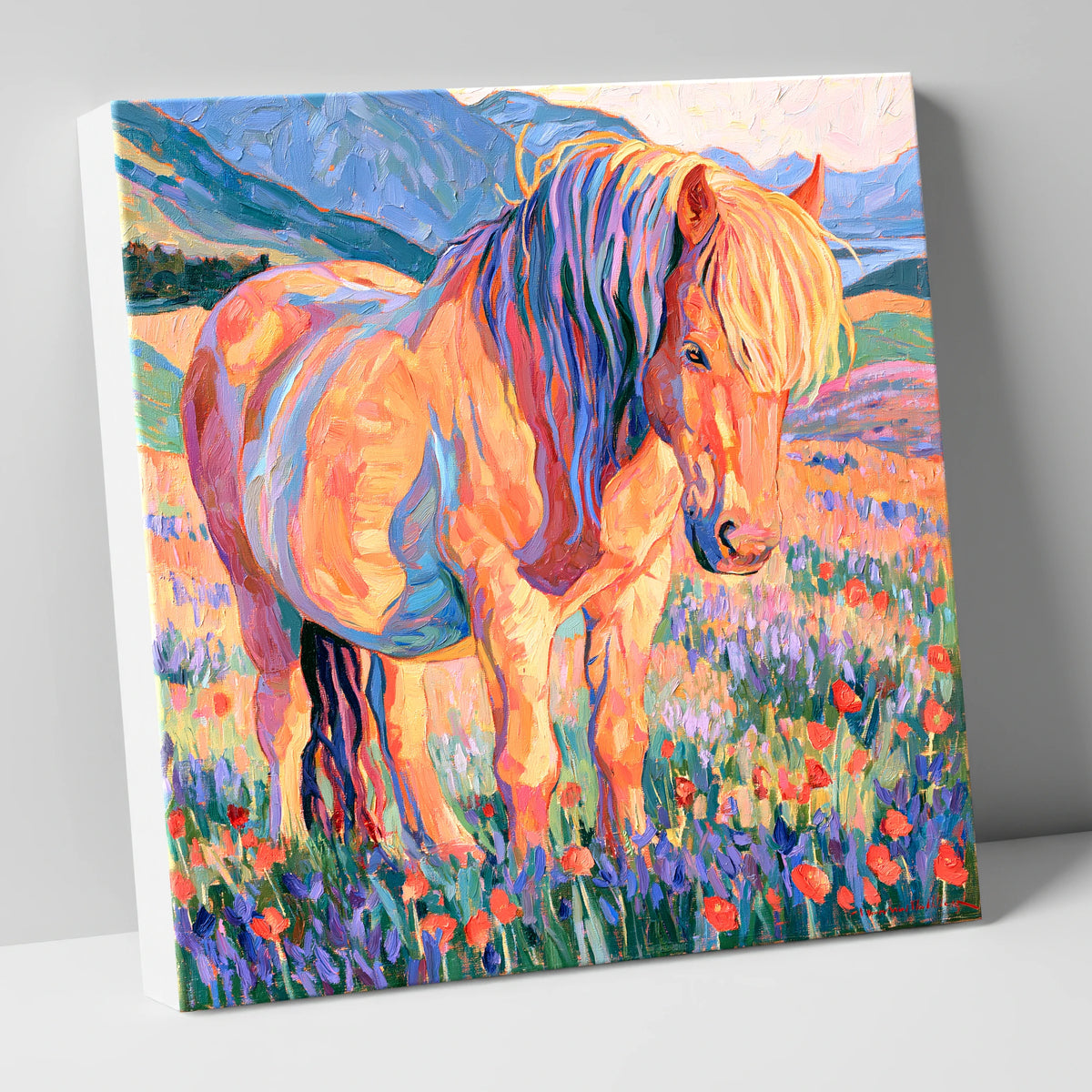 Colourful Horse in Wildflower Meadow horse breed canvas wall art