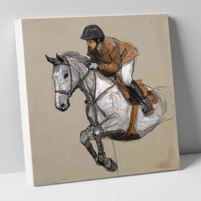 Flight of the Grey show jumping horse canvas wall art