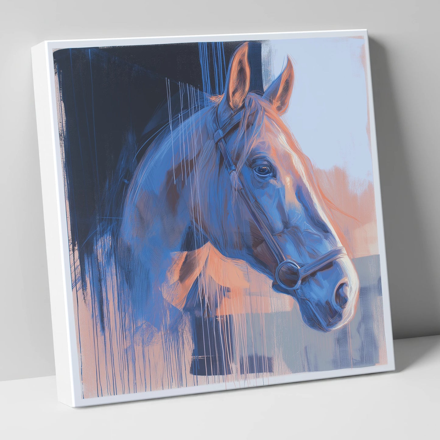 Cobalt and Apricot Light horse portrait canvas wall art