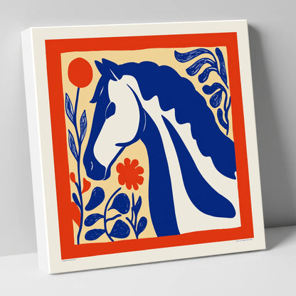 Cobalt Botanical Equine horse portrait canvas wall art