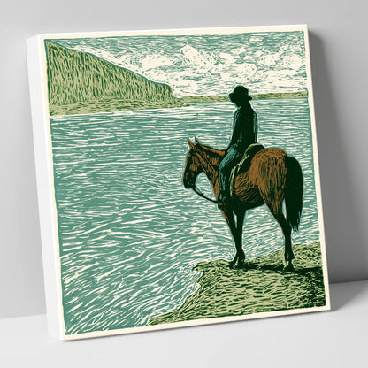 Watching the Tide beach horse canvas wall art