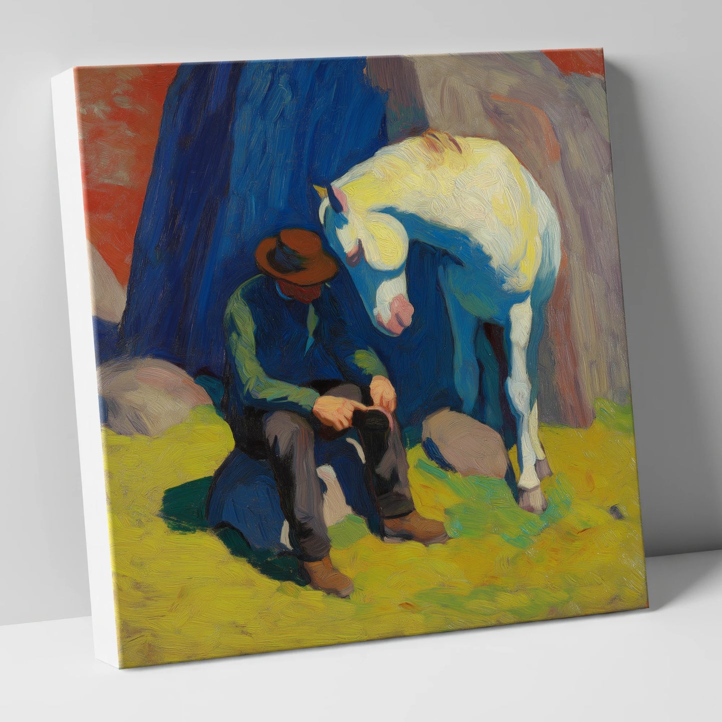 Vivid Companionship horse & rider canvas wall art