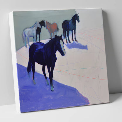 Abstract Herd in Blue wild horses canvas wall art
