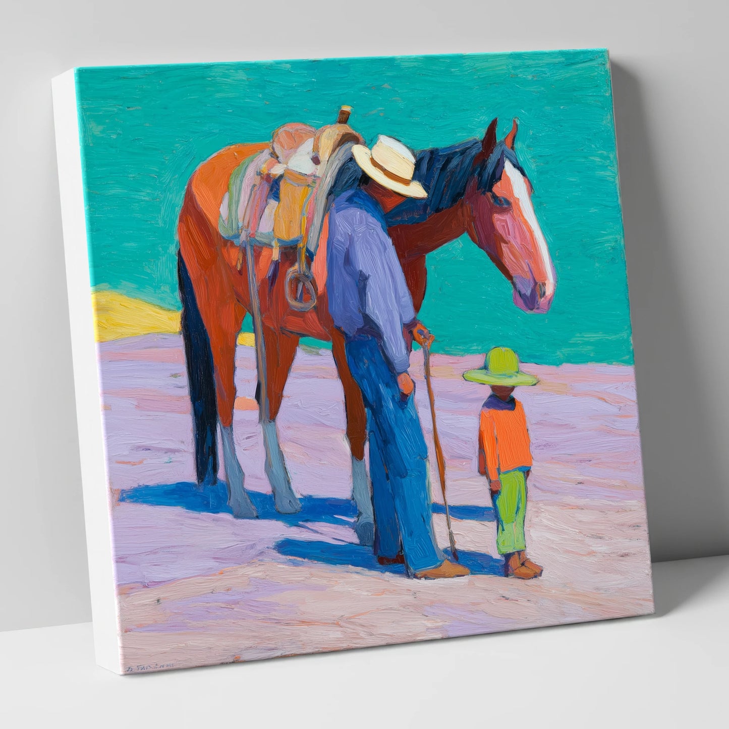 Sunlit Companions horse & rider canvas wall art