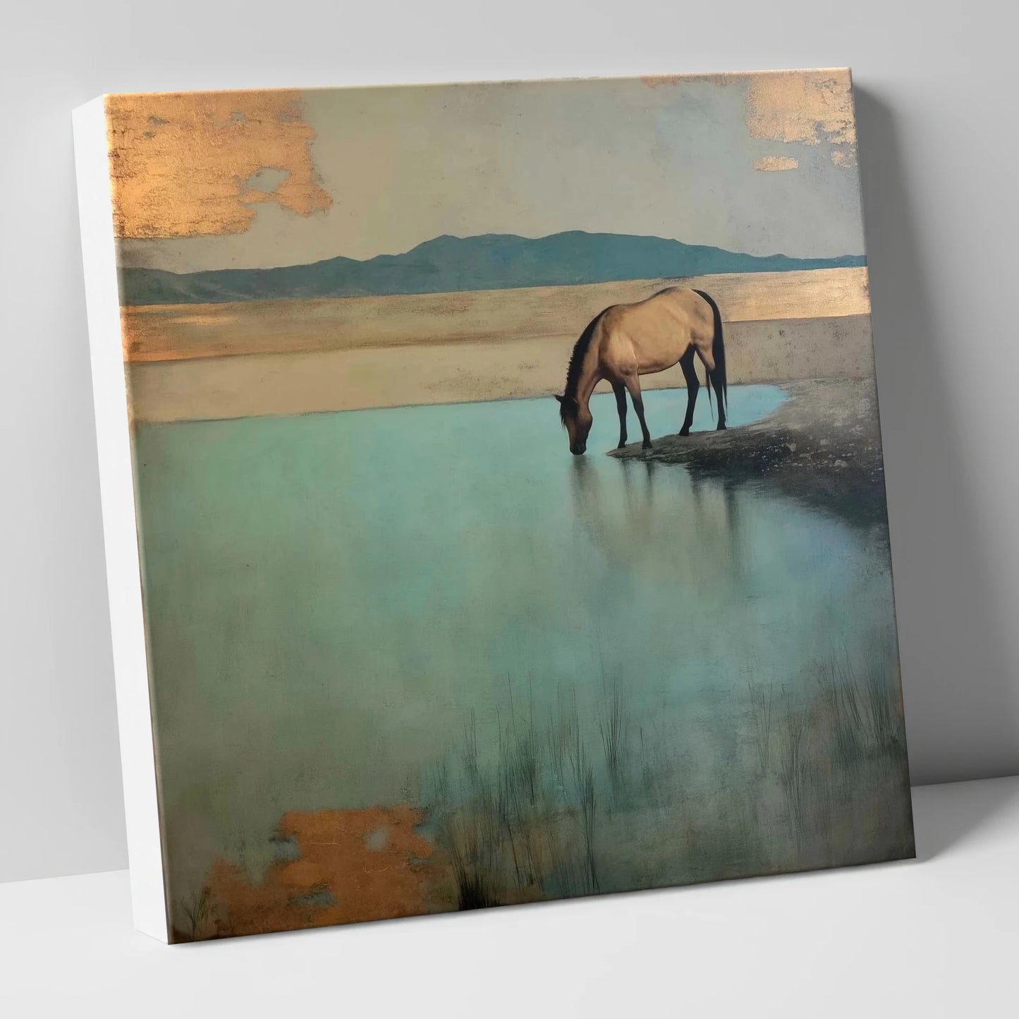 Gilded Solitude at Dusk horse landscape canvas wall art