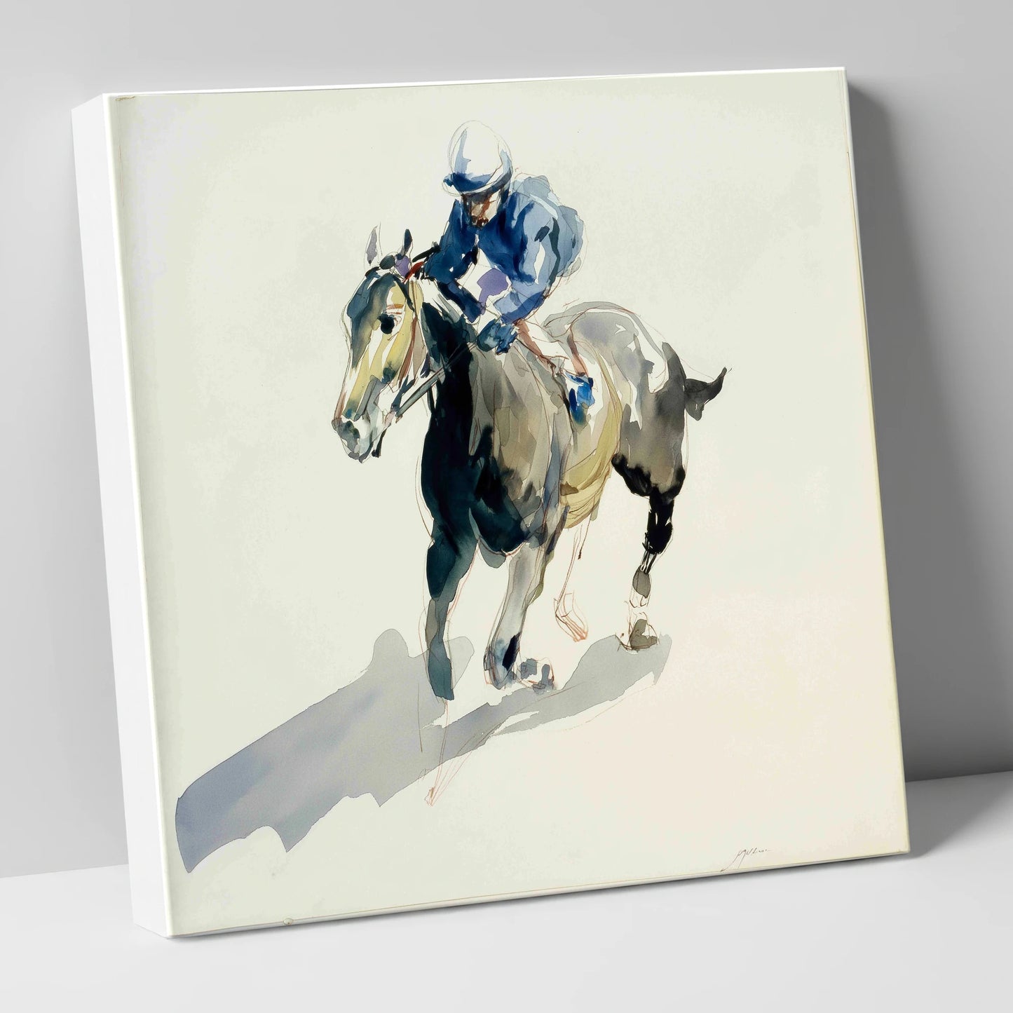 Mid-Stride in Indigo racing horse canvas wall art