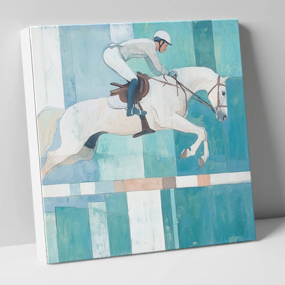 Aquamarine Ascent show jumping horse canvas wall art