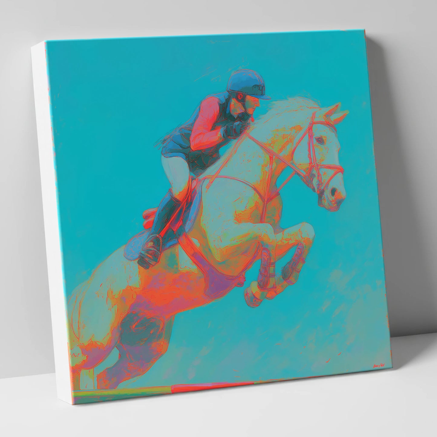 Technicolour Flight show jumping horse canvas wall art