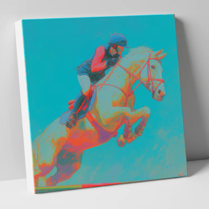 Technicolour Flight show jumping horse canvas wall art