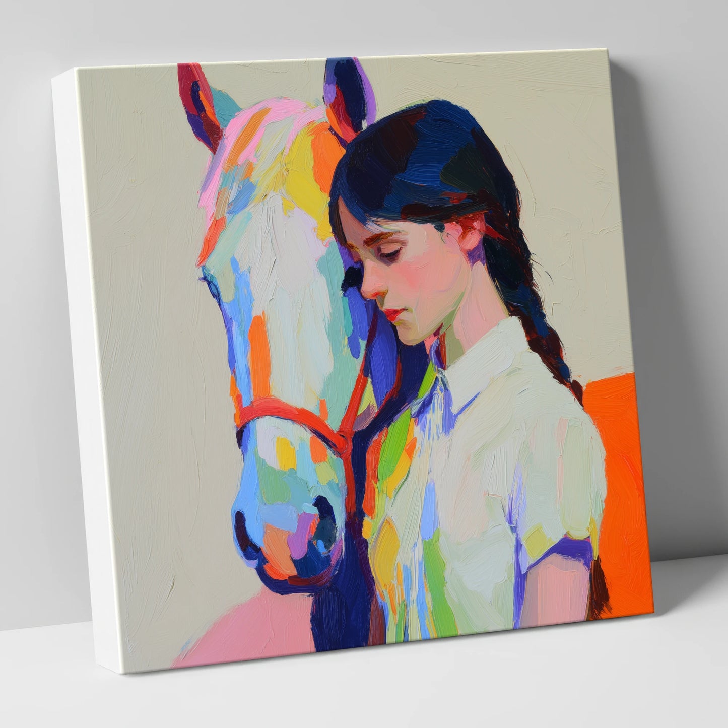 Vibrant Bond horse & rider canvas wall art