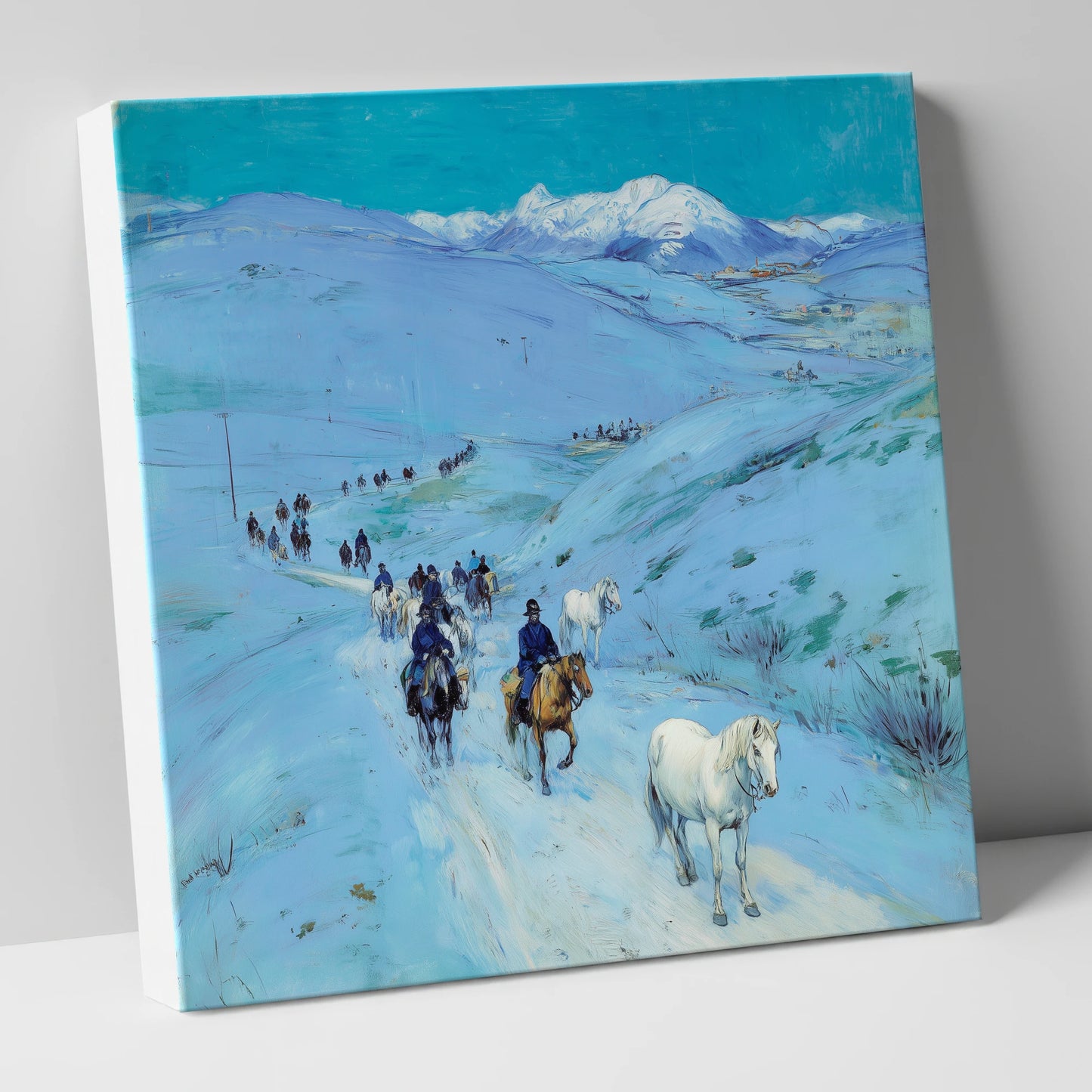 Alpine Winter Cavalcade horse landscape canvas wall art