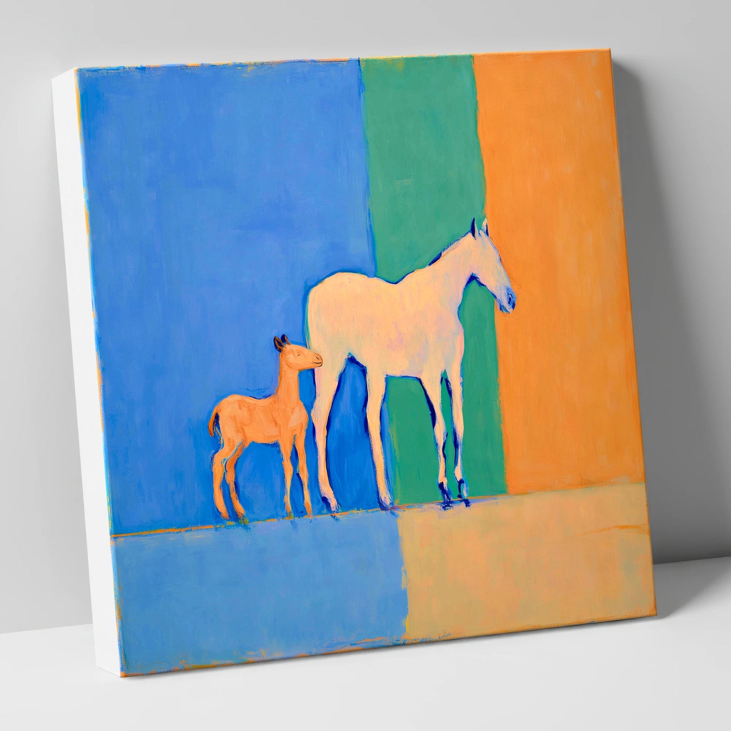 Cobalt and Terracotta Bond mare & foal canvas wall art