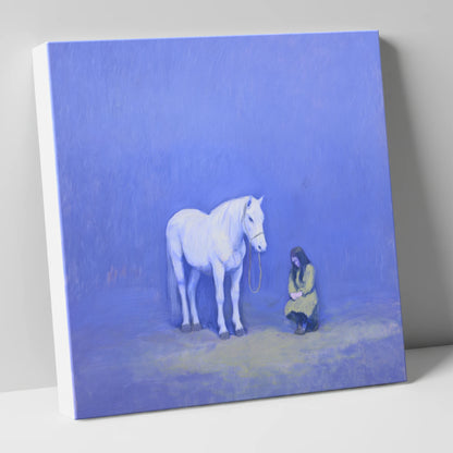 Solace in Azure horse & rider canvas wall art