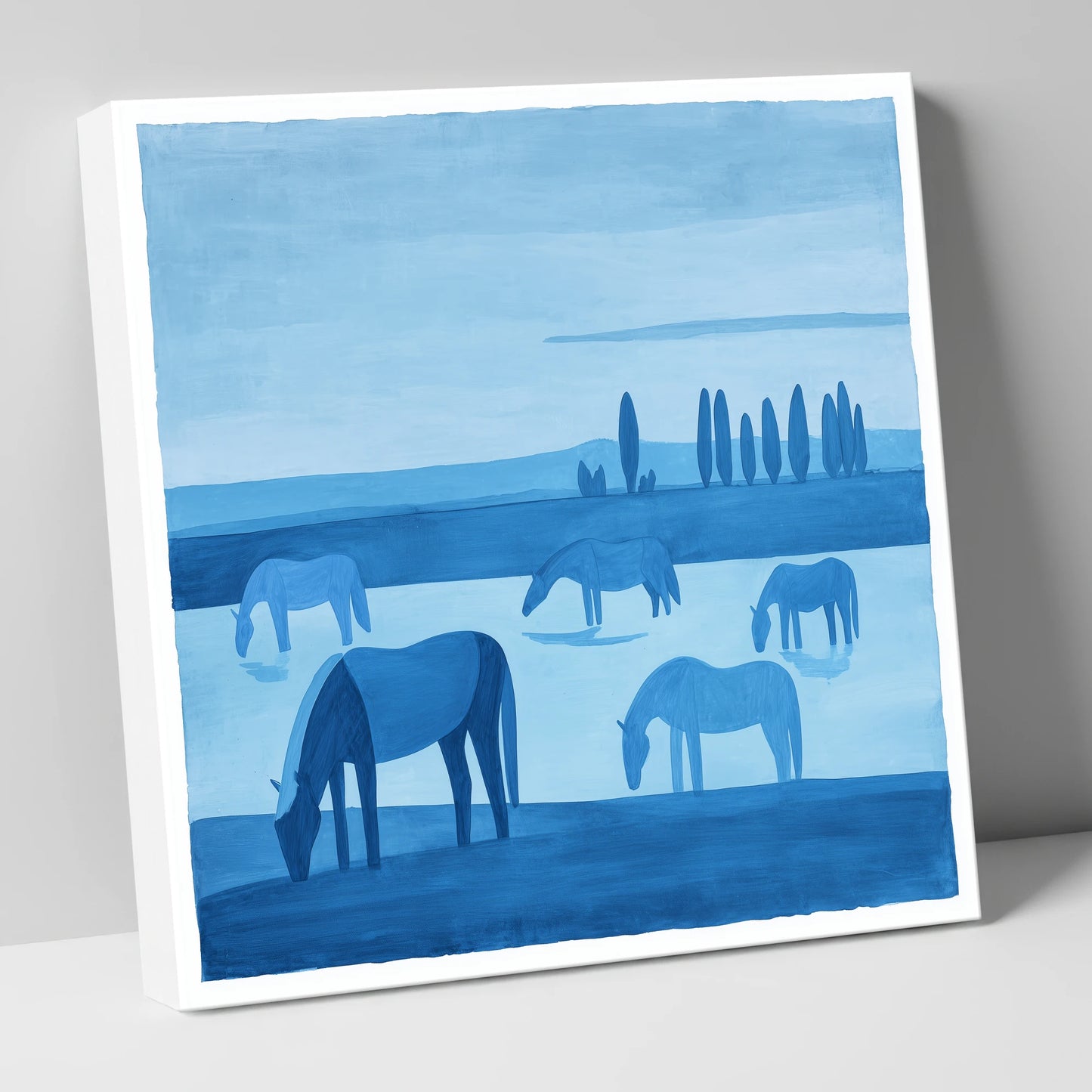Azure Meadow Grazing horse landscape canvas wall art