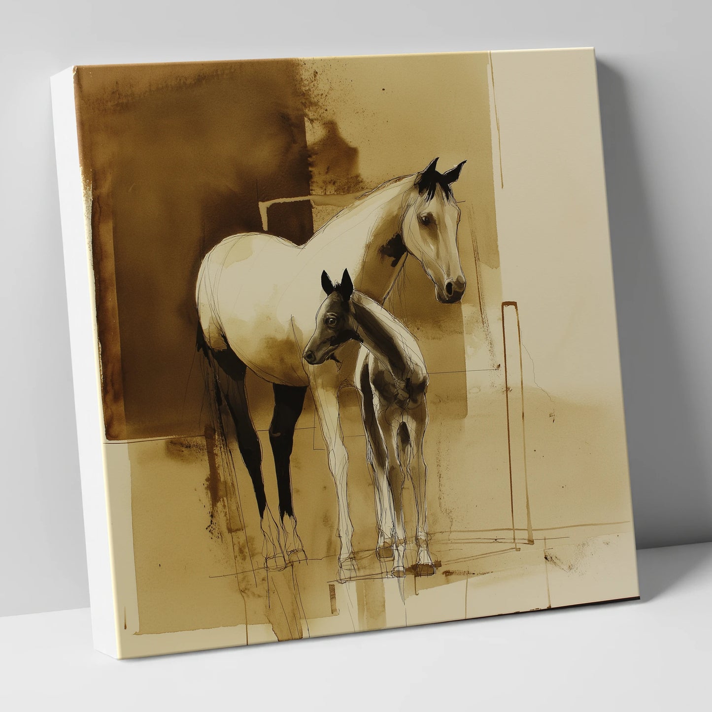 Sepia Shadows mare & foal canvas wall art