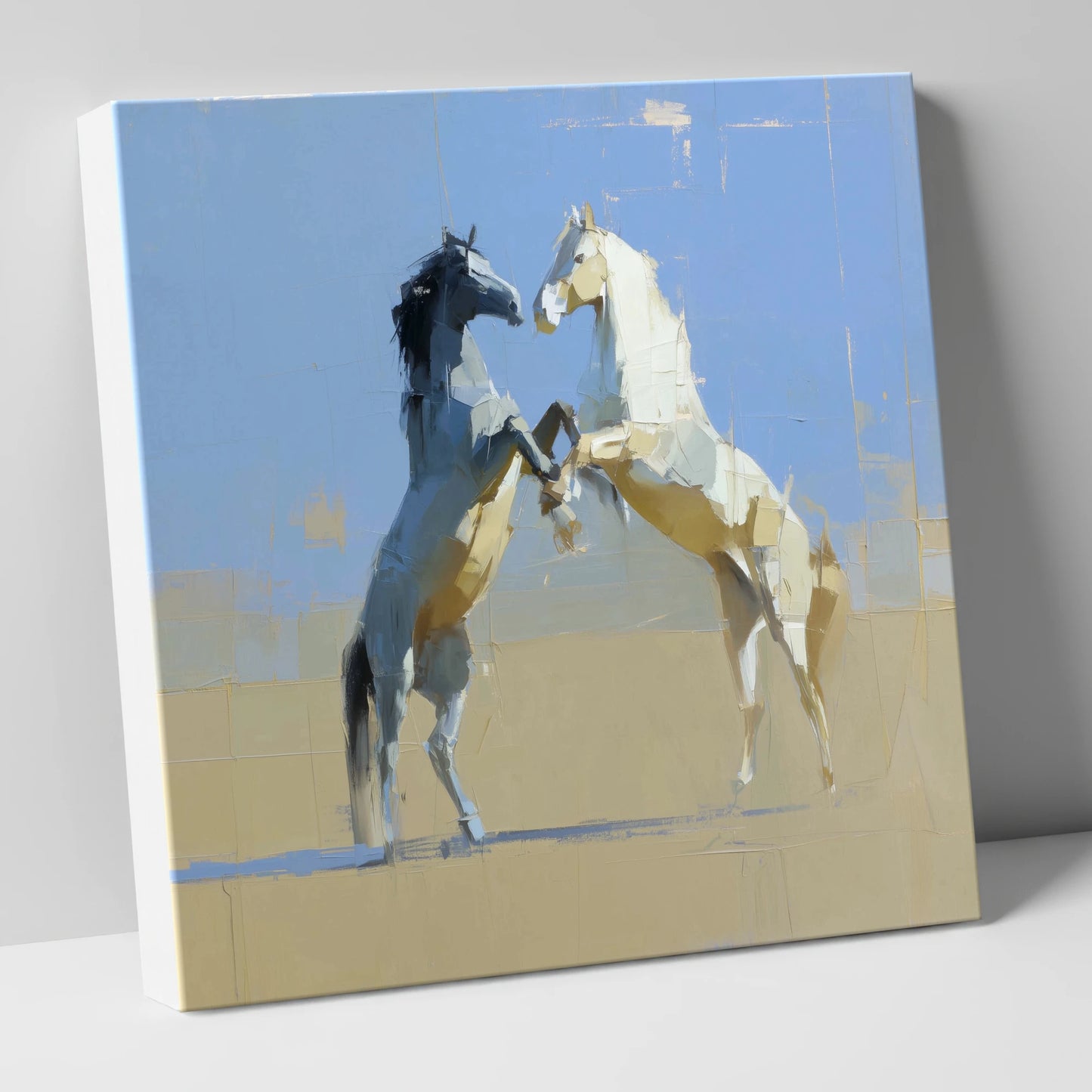Sunlit Sparring wild horses canvas wall art