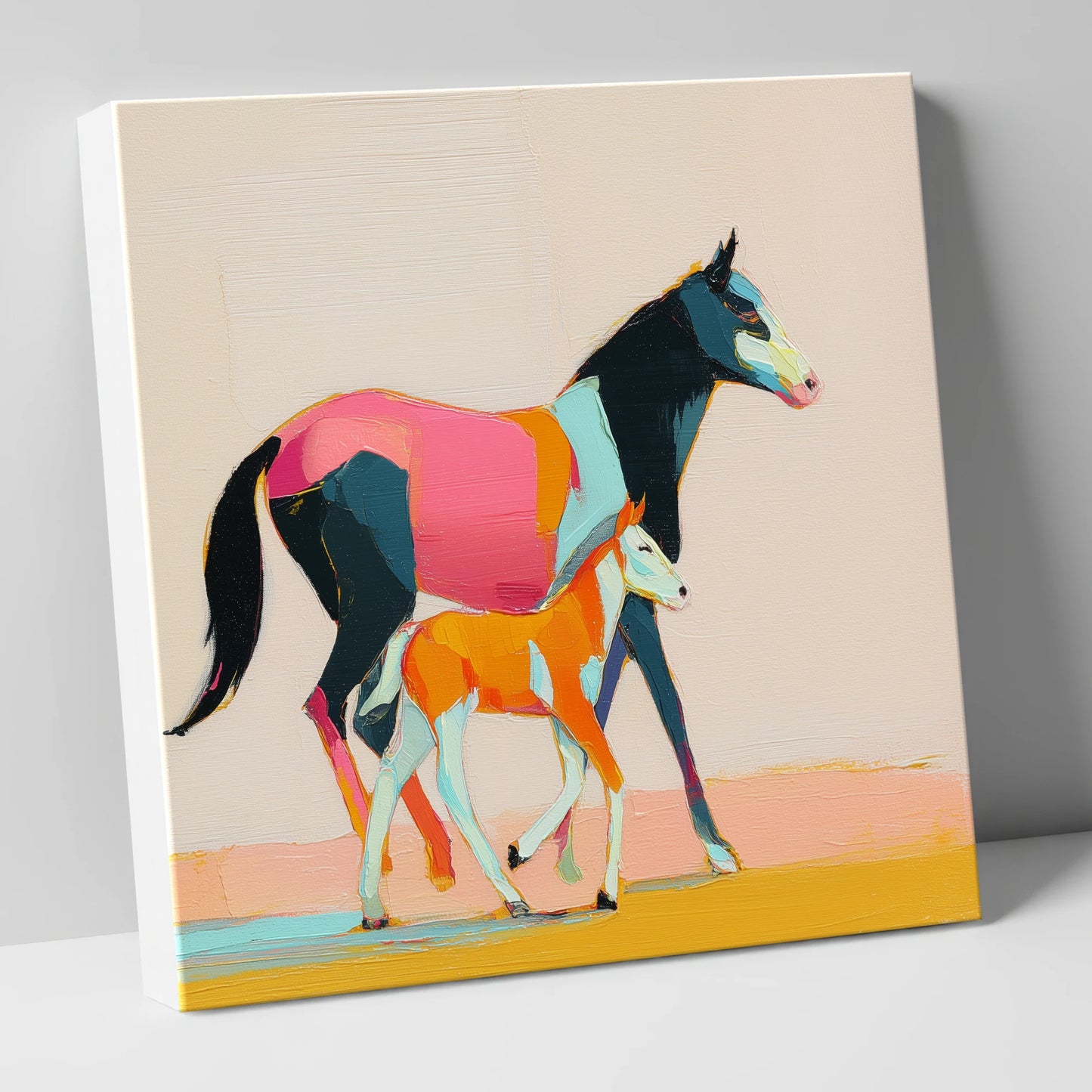 Vivid Strides mare & foal canvas wall art