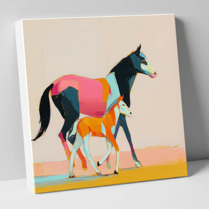 Vivid Strides mare & foal canvas wall art