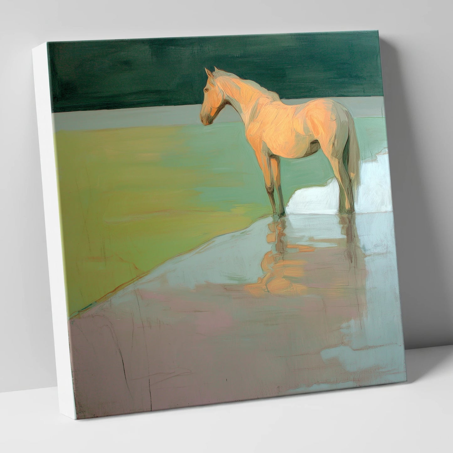 Serene Beach Reflection beach horse canvas wall art